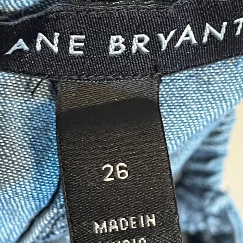 Lane Bryant Top Women 26 Blue Denim Ruffle Smocked Neutral Boho Western Cowgirl - Picture 2 of 14